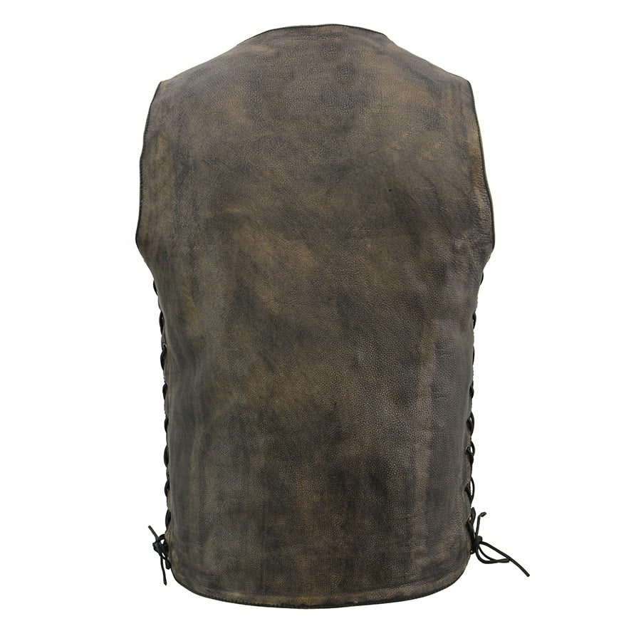 MENS DISTRESSED LEATHER VEST South Main Iron