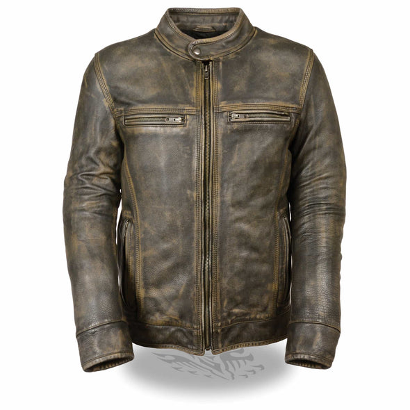 MENS DISTRESSED LEATHER JACKET - South Main Iron