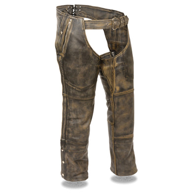 MENS DISTRESSED THERMAL LINED LEATHER CHAPS - South Main Iron